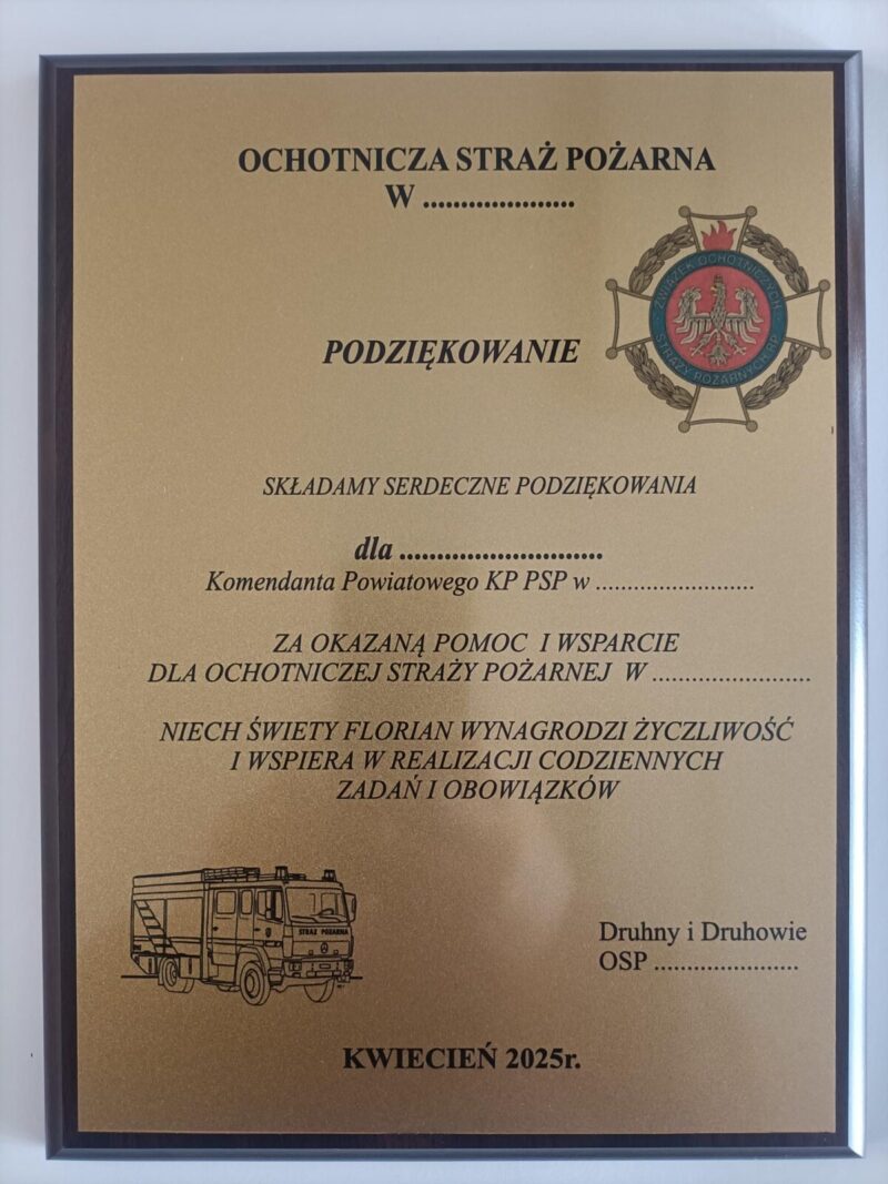 Podziękowanie na podkładzie MDF 30x20cm