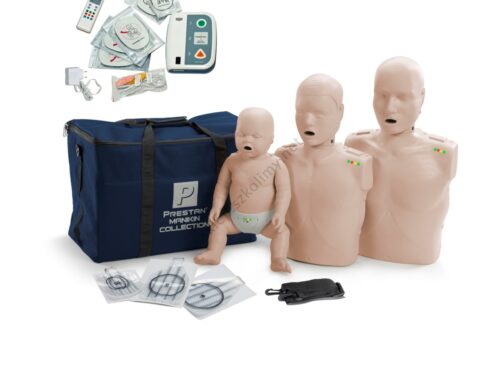 PRESTAN-rodzina-3-manekiny-szkoleniowe-z-LED-XFT-120C Zestaw 3 fantomów z diodami LED Prestan + defibrylator szkoleniowy XFT-120C+