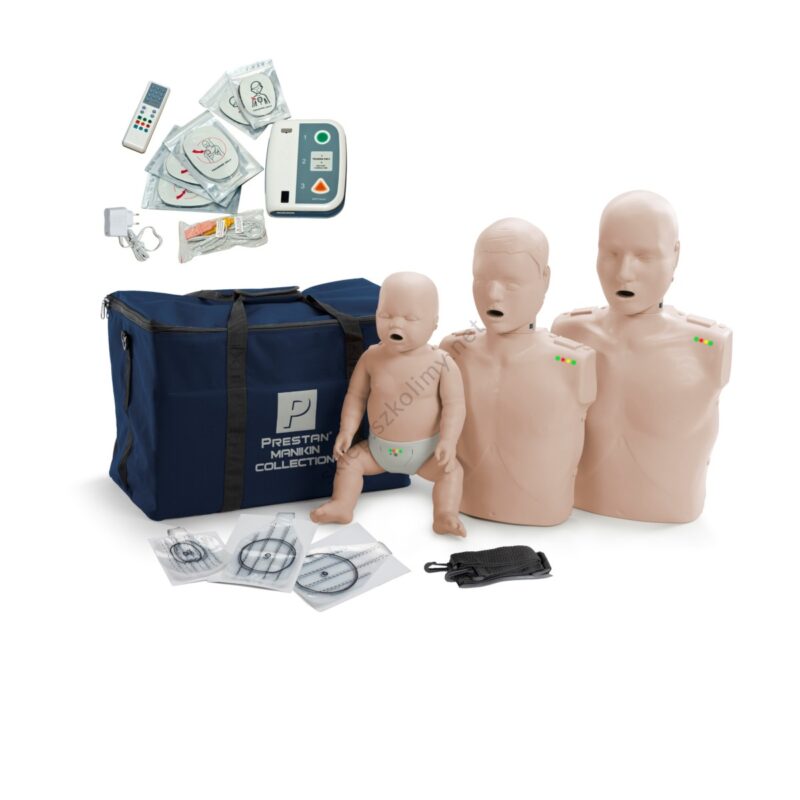 PRESTAN-rodzina-3-manekiny-szkoleniowe-z-LED-XFT-120C Zestaw 3 fantomów z diodami LED Prestan + defibrylator szkoleniowy XFT-120C+